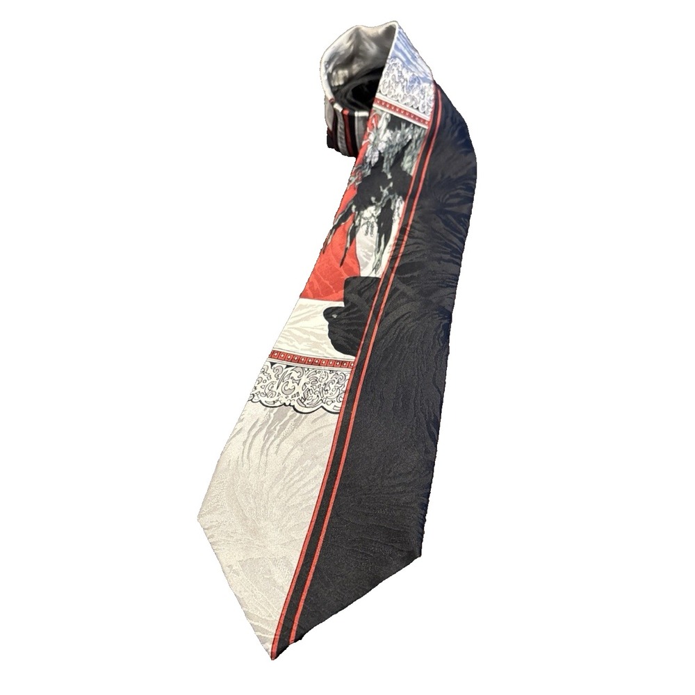 Consenso Uomo Milano Handmade Italy  Black Red‎ Silver 100% Silk Tie Necktie